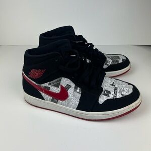 Nike Air Jordan 1 Mid Newspaper Air Times Black Red